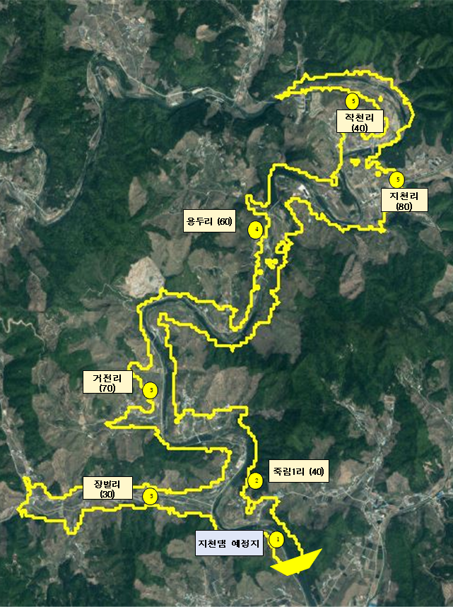지천댐 건설에 따른 부여군과 청양군 수몰 피해 지역 예상도. 부여군 제공