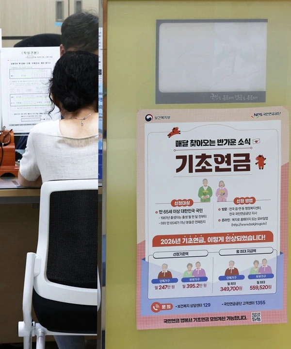 보건복지부는 1일 국무회의에서 의결된 내년도 예산안에서 노인 소득 하위 70%에 기초연금을 지급하는 현행 틀을 유지하되 소득 하위 30%에는 월 3만원을 추가 지급하는 방식을 도입한다고 밝혔다. 그동안 추진해온 ‘하후상박’ 개편안이 무산된 것이다. 사진은 서울 국민연금공단 서울북부지역본부 종합상담실을 찾은 시민이 직원과 상담하는 모습.  연합뉴스
