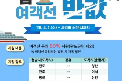 완도군, ‘섬 여객선 반값 운임 지원 사업’ 재개