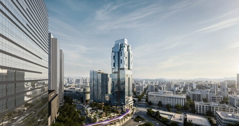 ‘코르디아(CORDIA)’와 인근 용산국제업무지구 조망 투시도