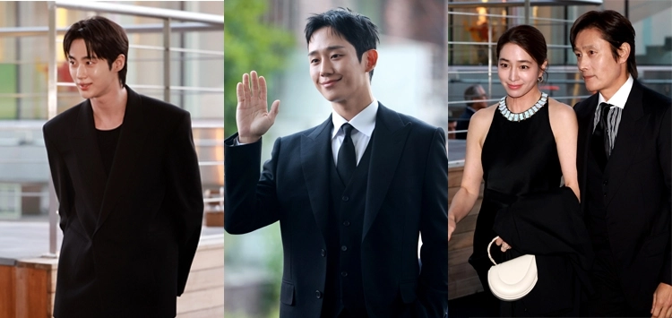 2일 서울 용산구 리움미술관에서 열린 ‘CJ 나이트 인 셀러브레이션 오브 프리즈 서울’에 참석한 스타들. 왼쪽부터 변우석, 정해인, 이민정·이병헌 부부. 뉴스1