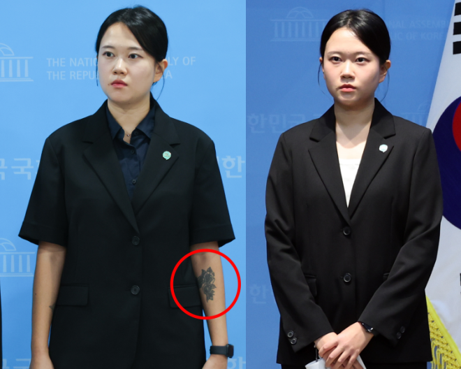 [포착] ‘꽃 문신’ 긴팔로 가렸다…“타투 합법화된 만큼 논의 필요” 기본소득당 부대변인 사과