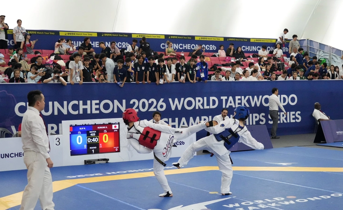2026 세계태권도품새선수권대회가 16~20일 춘천 송암스포츠타운 에어돔경기장에서 열린다. 사진은 지난 7월 열린  춘천코리아오픈 국제태권도대회 모습. 2026.7.19 연합뉴스