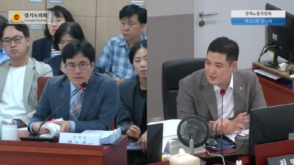 지난 9일 열린 경기도의회 2026년 제2회 추가경정예산안 경제노동위원회 경제실 심사에서 질의하는 최민 의원(오른쪽). (사진=경기도의회)