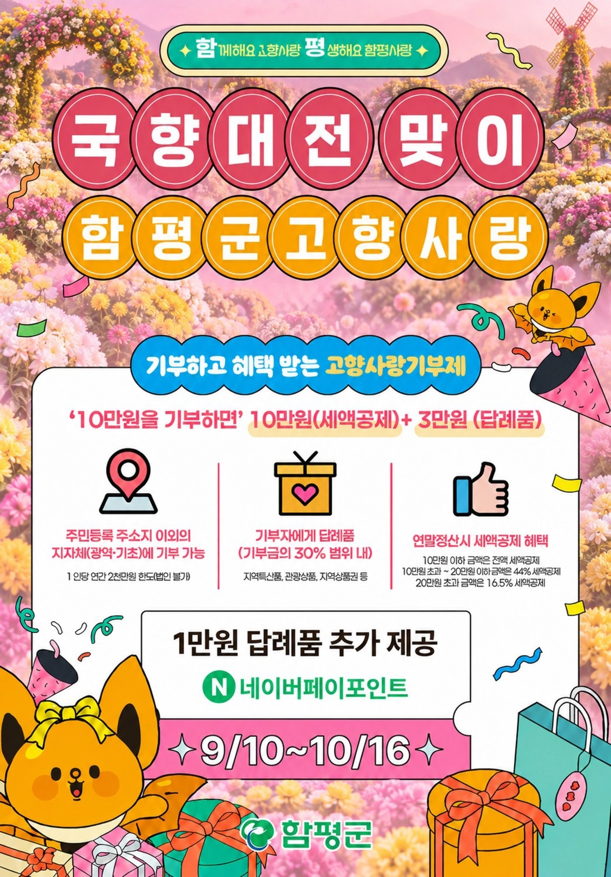 함평군 국향대전 맞이 고향사랑기부제 참여 이벤트 홍보 포스터.