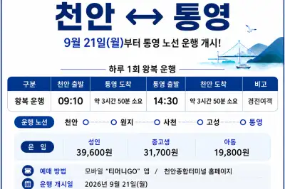 천안종합터미널, 통영 노선 9월 21일 재개통