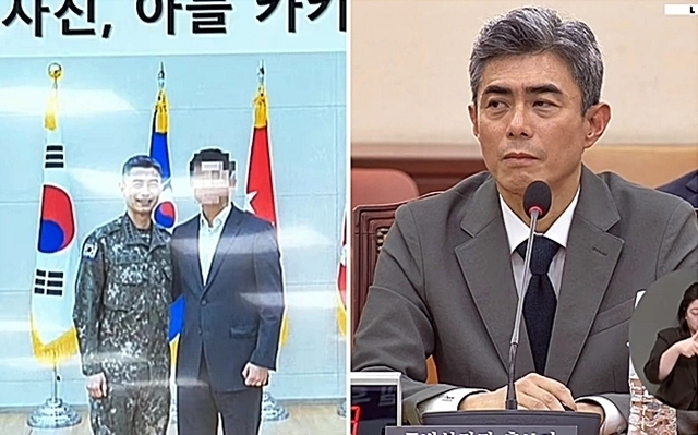 강신철 국방부 장관 후보자가 16일 오전 서울 여의도 국회 국방위원회에서 열린 인사청문회에서 천하람 개혁신당 의원 질의에 답변하고 있다. 이날 천 의원이 후보자 장남이 군 복무 시절 4성 장군이던 아버지와 찍은 사진을 카카오톡 프로필에 올린 사실을 공개하며 병적기록표 제출을 요구하자, 강 후보자는 “부대에 가서 우리 아들이 어떻게 근무했는지 확인하라”고 했다. 답변 태도가 부적절하다는 지적이 나오자 강 후보자는 사과했다. 206.9.16 국회방송 화면