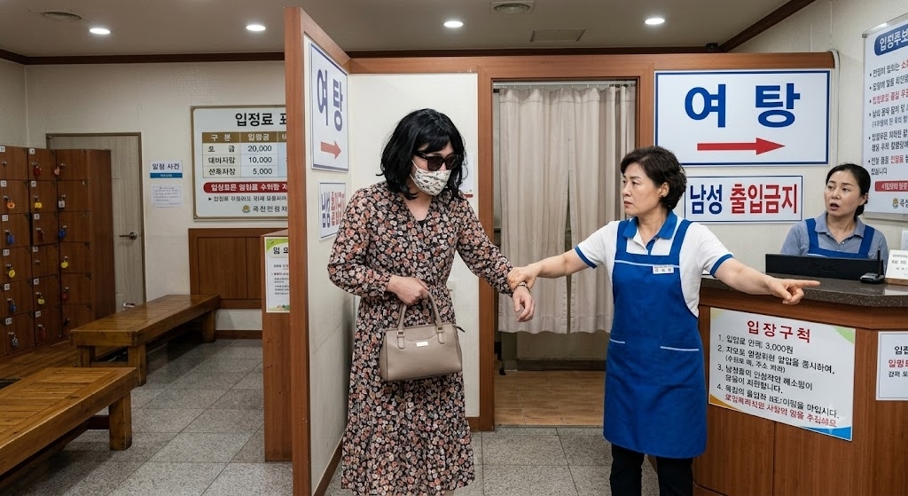 여장하고 여탕에 몰래 들어가려다 걸린 남성과 관련한 인공지능(AI) 생성 이미지. 서울신문