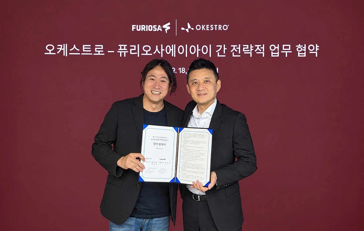 퓨리오사에이아이 백준호 대표(왼쪽)와 오케스트로 김민준 의장(오른쪽)