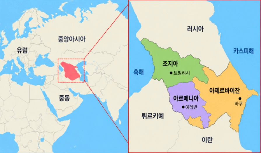 코카서스 지역 위치도