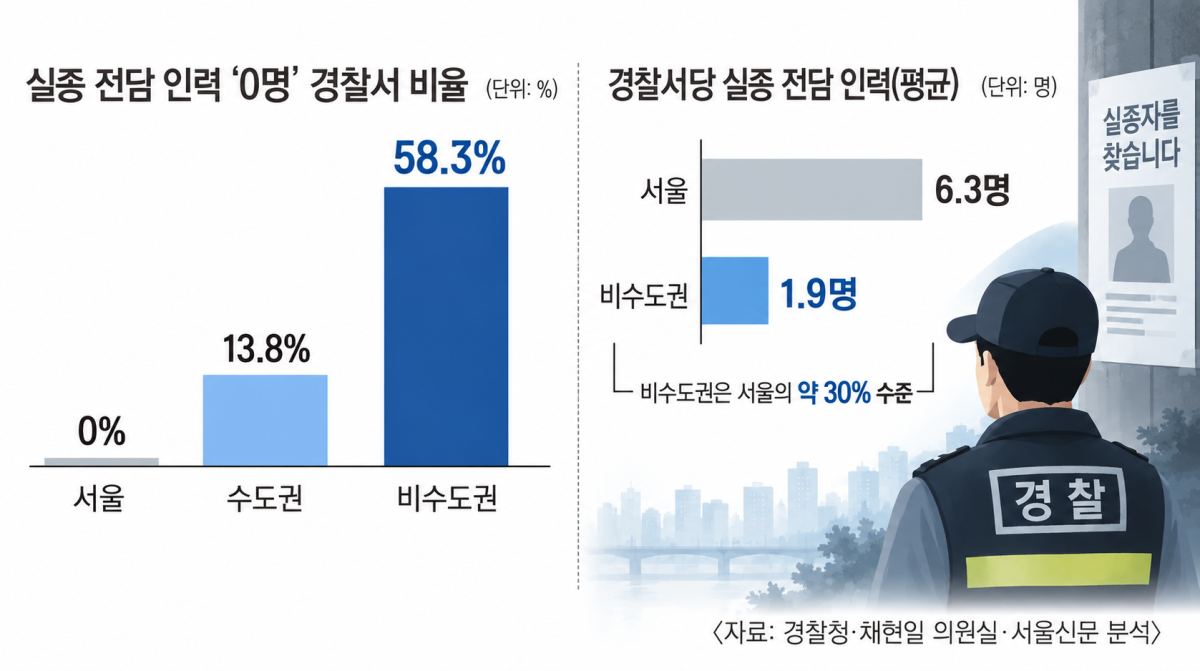 전국 경찰서 실종수사팀 현황. 기사 내용을 바탕으로 한 인공지능(AI) 생성 이미지