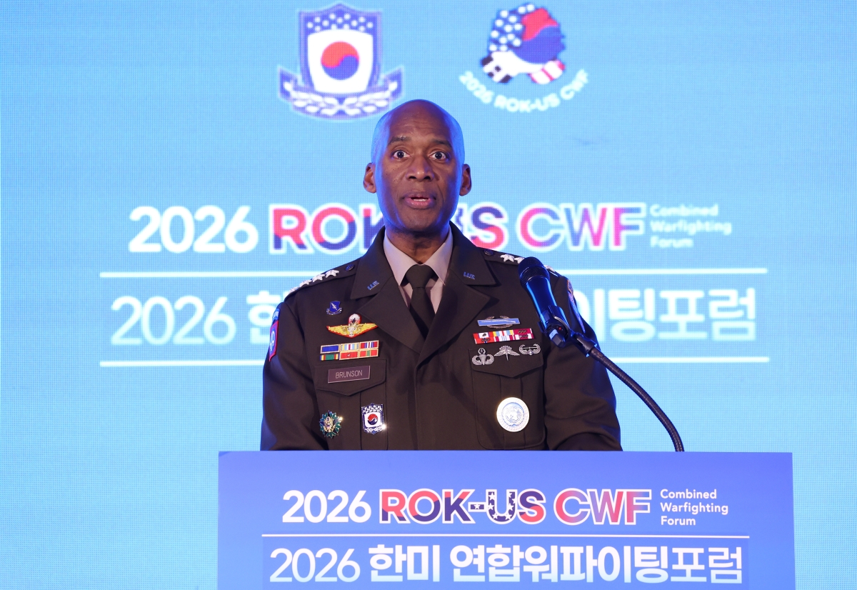 제이비어 브런슨 주한미군사령관이 16일 오후 서울 용산구 국방컨벤션에서 열린 2026 한미 연합워파이팅포럼 개회식에서 기조연설을 하고 있다. 2026.9.16. 연합뉴스