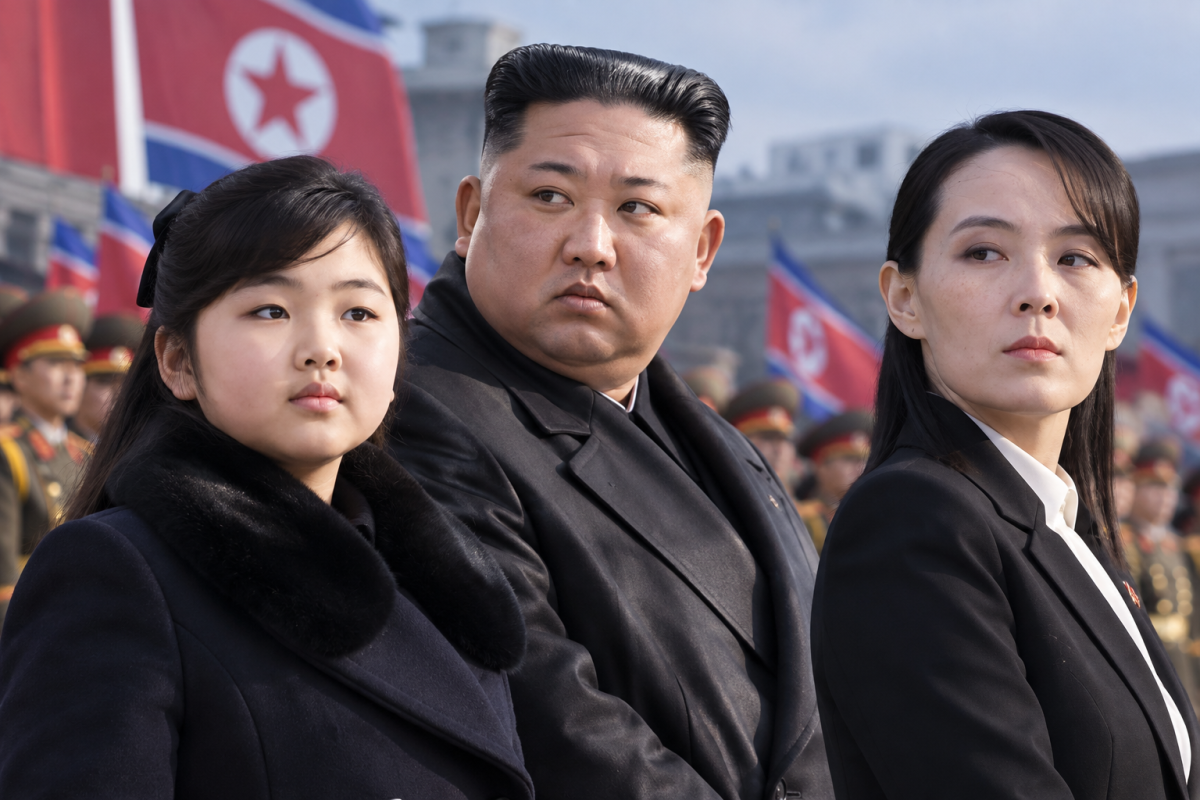 김주애 김정은 김여정. 기사의 내용을 그래픽으로 만든 인공지능 생성 이미지