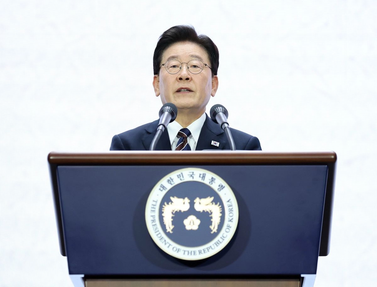 이재명 대통령이 28일 인천 송도에서 열린 제20회 세계한인의 날 기념식에서 기념사를 하고 있다. 2026.9.28 연합뉴스