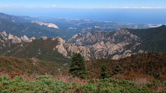 28일 강원 설악산국립공원 고지대 일원이 단풍으로 붉게 물들어 있다.<br>기상청은 이날 설악산에 단풍이 들기 시작했다고 밝혔다. 2026.9.28.<br>설악산국립공원사무소 제공