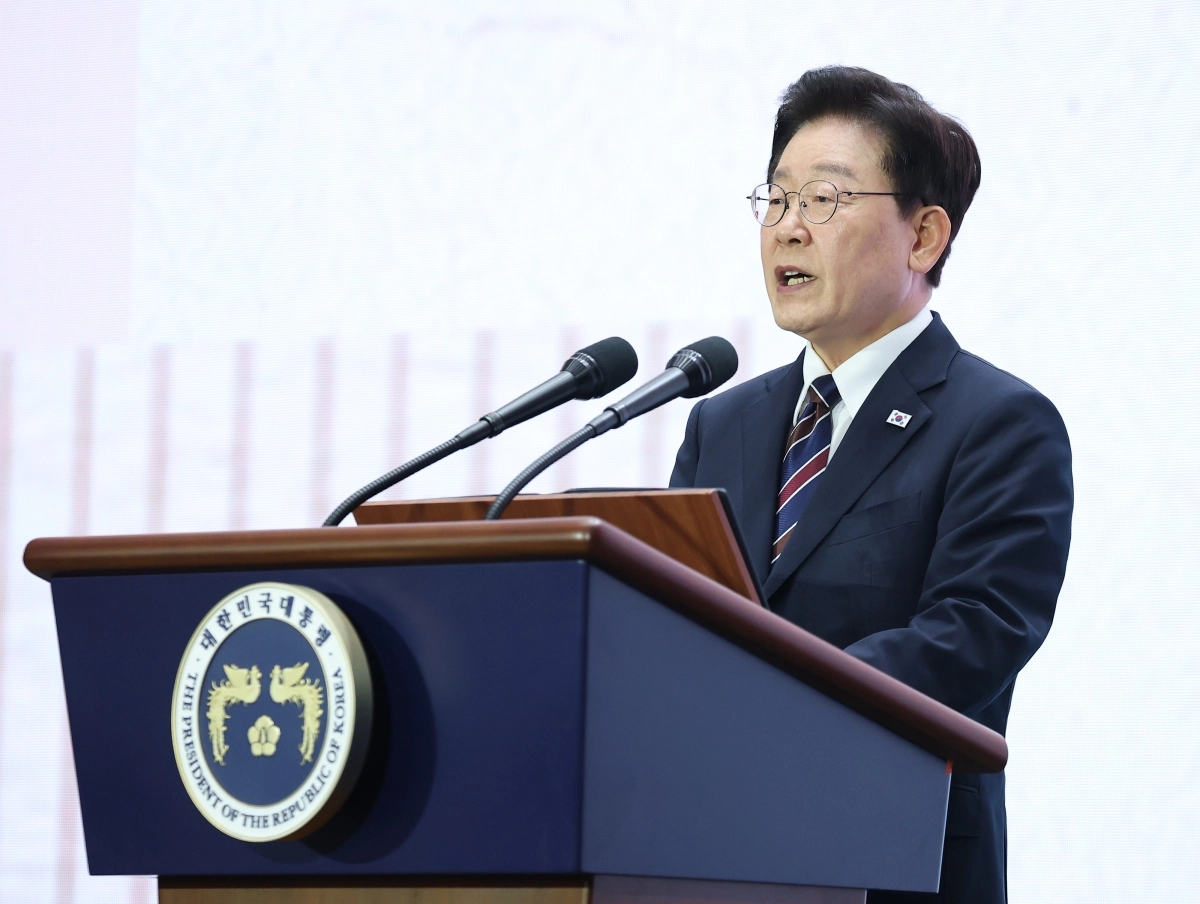 이재명 대통령이 28일 인천 송도에서 열린 제20회 세계한인의 날 기념식에서 기념사를 하고 있다. 2026.9.28 연합뉴스