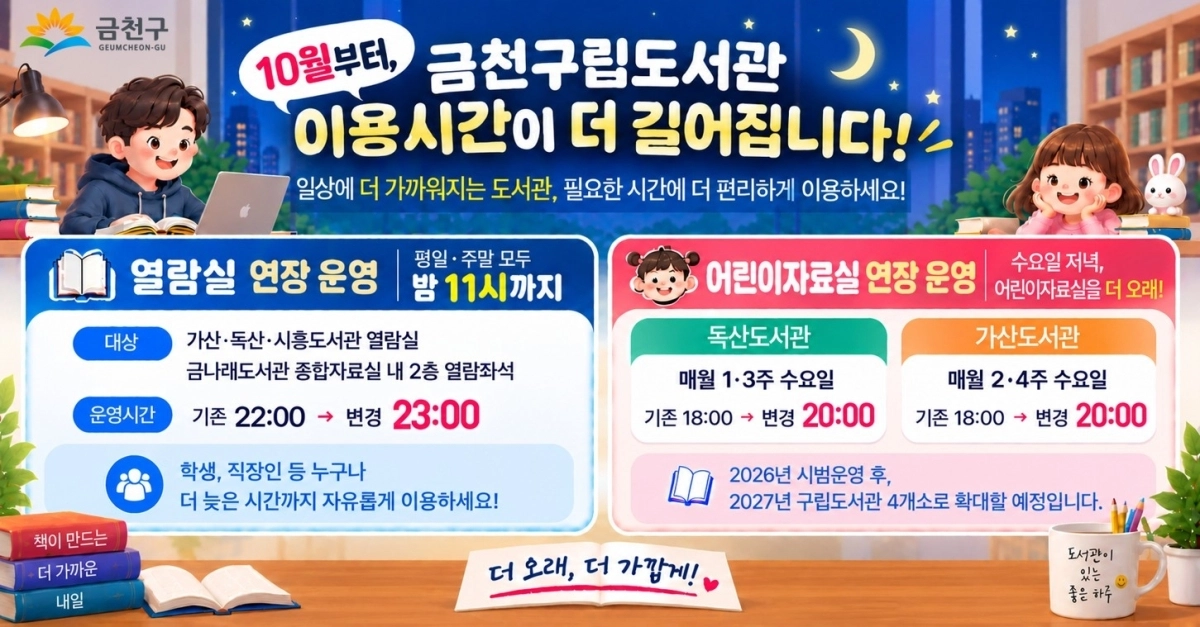 서울 금천구 구립도서관 연장 운영 홍보물. 금천구 제공