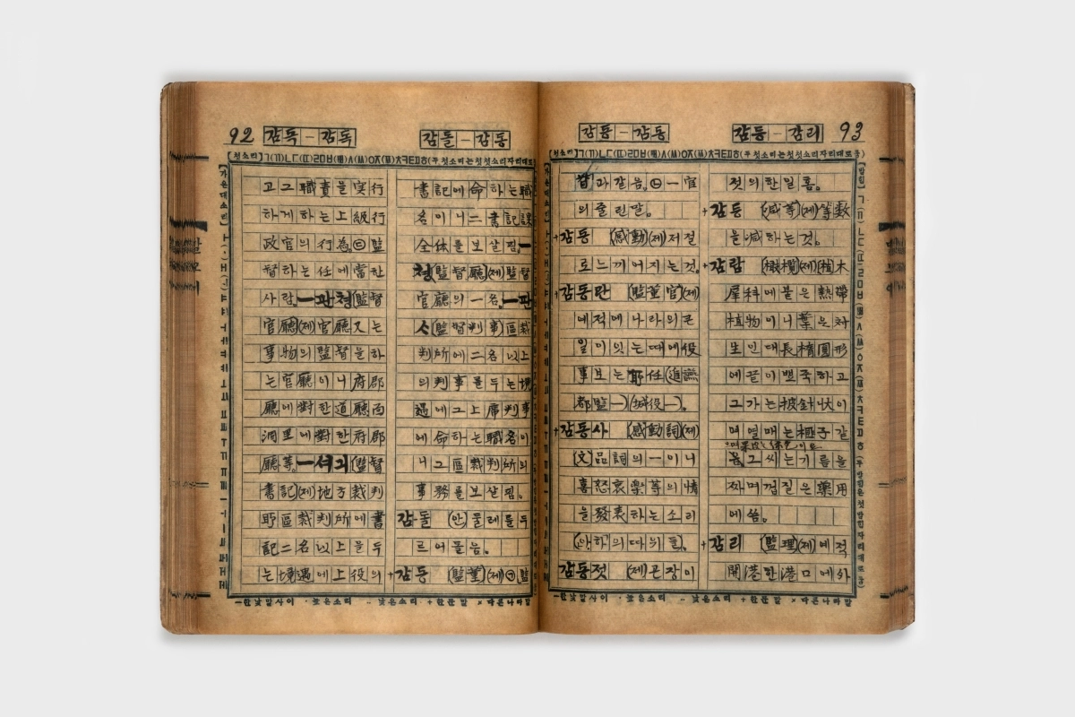 주시경(1876-1914)과 제자들이 국어사전을 편찬하려고 쓴 ‘말모이’ 원고 복제품. 국립한글박물관 제공