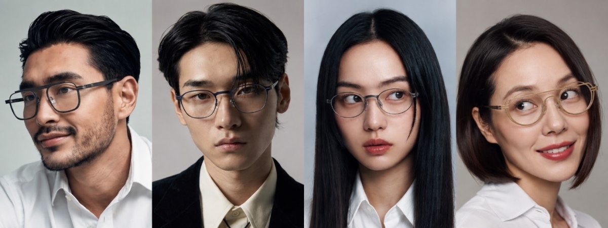 브리즘 티타늄 라인 신규 디자인 착용 모습. 왼쪽부터 웨스턴(WESTON), 윈저(WINDSOR), 위니(WINNIE), 아크(ARC) [브리즘 제공·AI 생성 이미지]