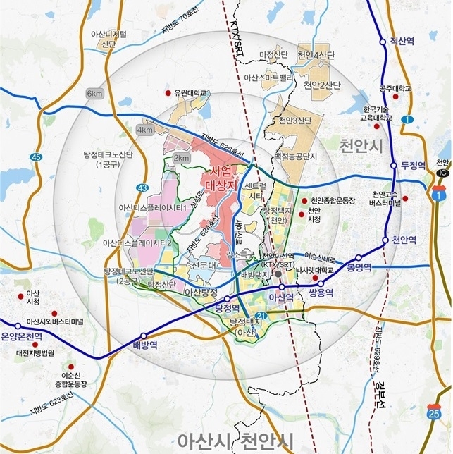 아산탕정2 도시개발구역 위치도. 아산시 제공
