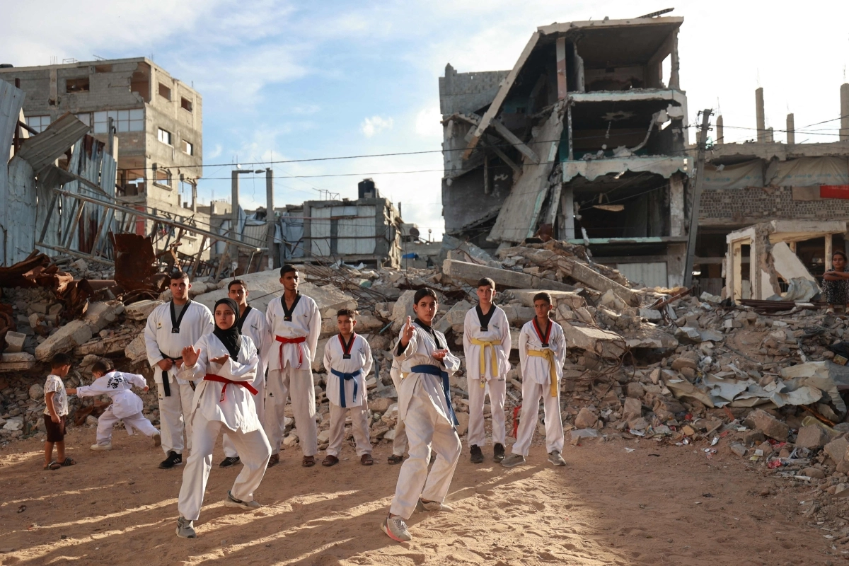 가자 전쟁 3년… 태권도 훈련하는 팔레스타인 청소년들