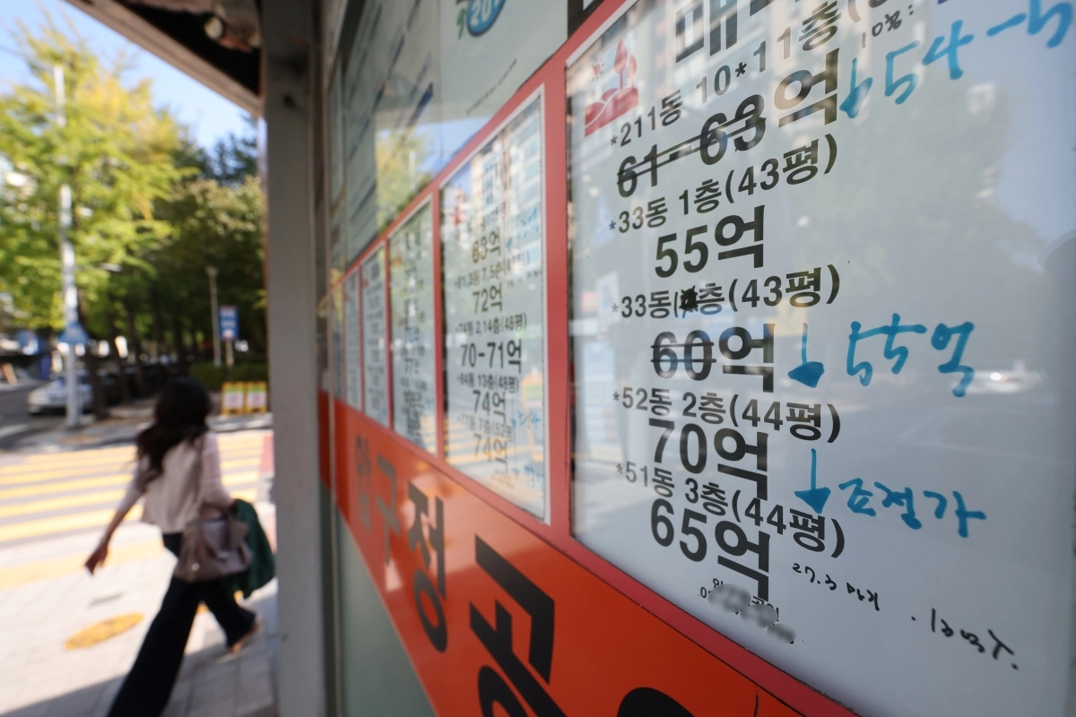 정부가 지난해에 10·15 부동산 대책을 발표한 뒤 1년간 서울 강남·서초 등 과거 집값 상승을 선도했던 지역들은 하락세로 반전한 반면, 여전히 대출로 집값 조달이 가능한 강북·외곽 등 중저가 지역에는 매수세가 몰리는 것으로 나타났다. 사진은 11일 서울 강남구의 한 공인중개사무소에 가격이 하향 조정된 아파트 매물 정보가 붙어 있는 모습. 뉴스1