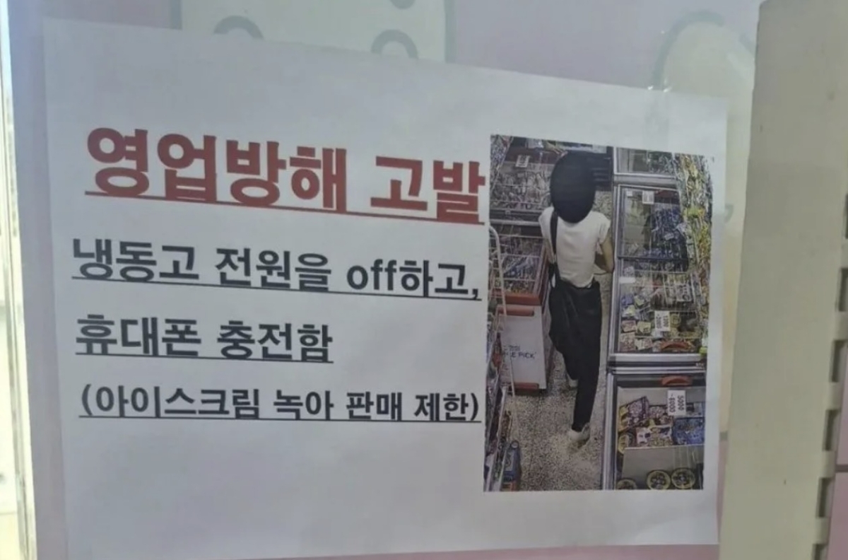 한 무인 아이스크림 매장에서 냉동고 전원 플러그를 뽑아 자신의 휴대전화를 충전한 뒤 그대로 떠난 여성 때문에 아이스크림이 모두 녹았다는 사연이 전해졌다. 온라인 커뮤니티