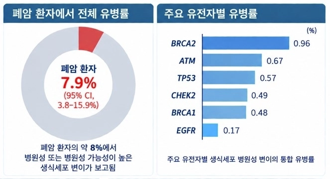 폐암 환자의 생식세포 병원성 또는 병원성 가능성이 높은 변이의 전체 유병률과 주요 유전자별 유병률