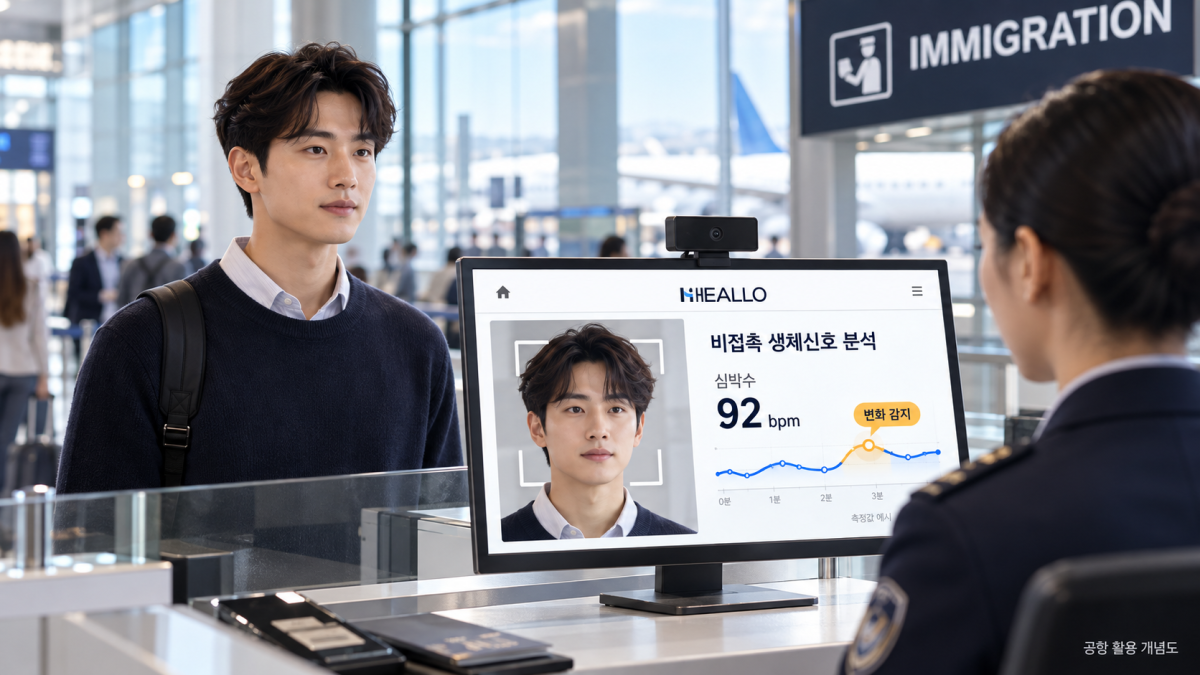 공항 비접촉 심사대와 HEALLO 생성형 이미지