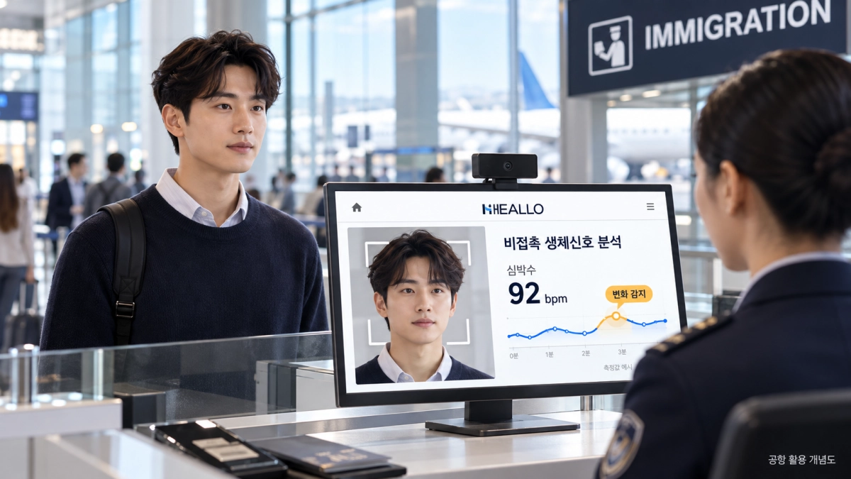 공항 비접촉 심사대와 HEALLO 생성형 이미지