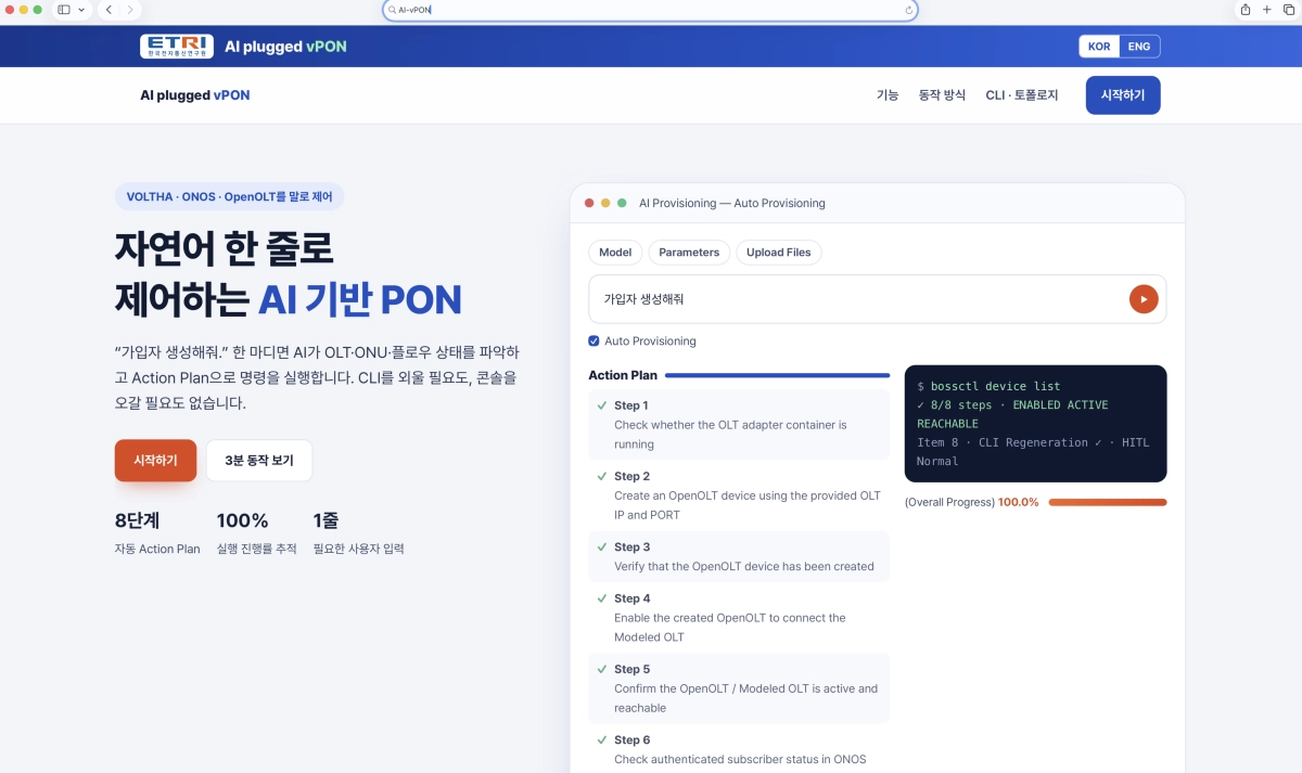 자연어 기반 대화형 광액세스망 운영 소프트웨어 화면  ETRI 제공