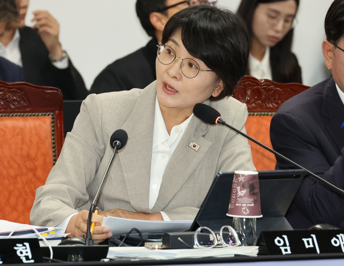 더불어민주당 임미애 의원이 12일 부산 동구 해양수산부 별관에서 열린 국회 농해수위의 해수부, 한국해양진흥공사 등에 대한 국정감사에서 질의하고 있다. 2026.10.12 연합뉴스