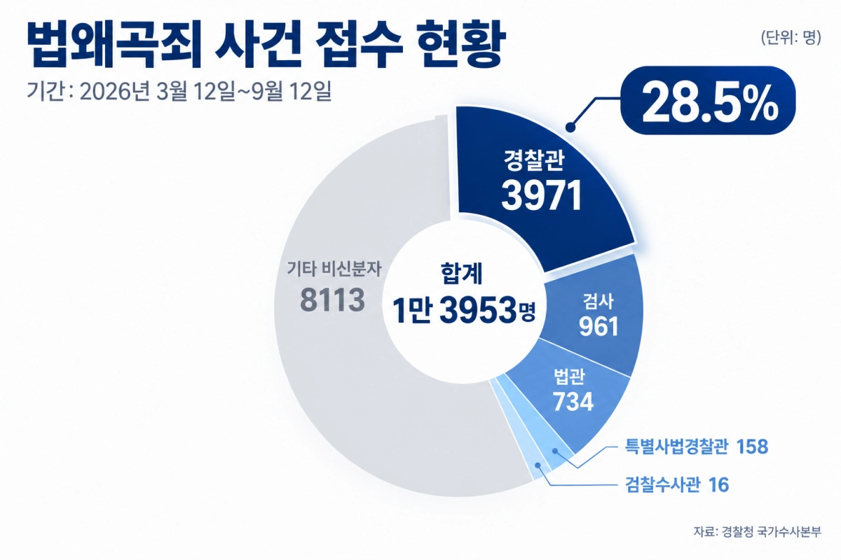 지난 3월 12일 법왜곡죄 시행 후 6개월간 사건 접수 현황. 생성형 인공지능(AI) 챗GPT로 제작