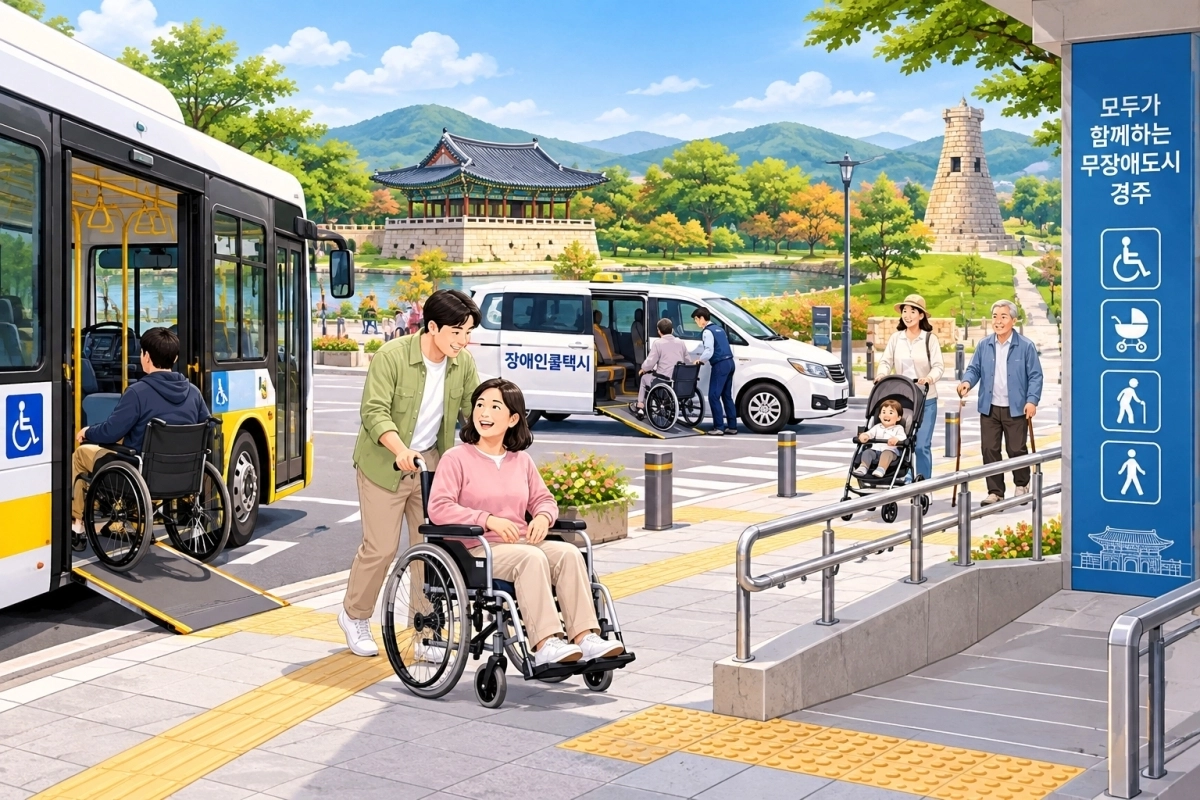 경북 경주시가 추진하고 있는 무장애도시 조성을 인공지능(AI) 생성형 이미지로 표현한 모습. 경주시 제공