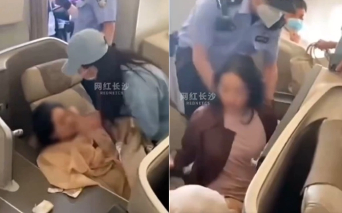 이코노미석 항공권을 구매하고도 비즈니스석을 무단으로 차지한 채 버티다가 경찰에 끌려 나간 중국 여성의 영상이 소셜미디어(SNS)에서 확산하며 비판을 받고 있다. X 영상 캡처