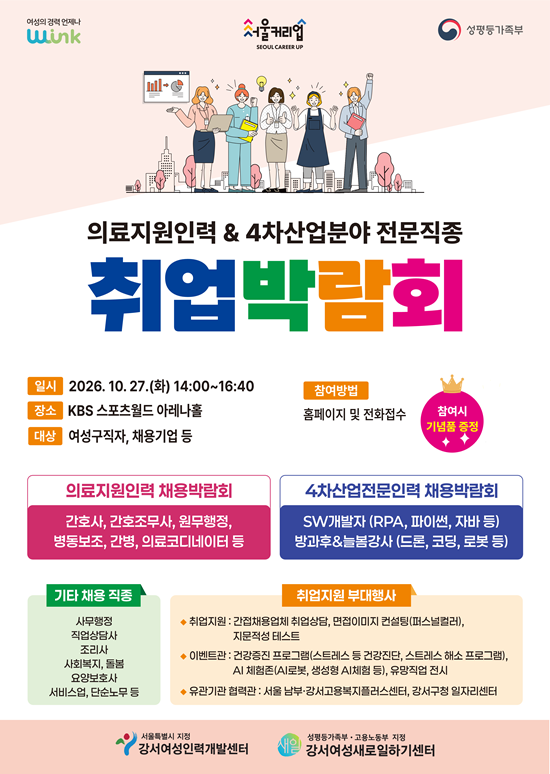 강서여성인력개발센터, 10월 27일 의료·4차산업 분야 취업박람회 개최