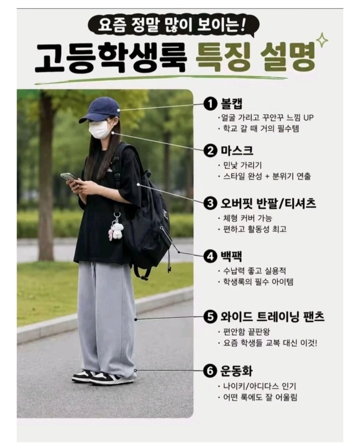 온라인 커뮤니티 등에 공유되는 ‘요즘 고등학생 패션’. 푹 눌러쓴 모자와 검정색·회색 계열의 트레이닝복과 더불어 얼굴을 가린 마스크가 필수다. 자료 : 온라인 커뮤니티