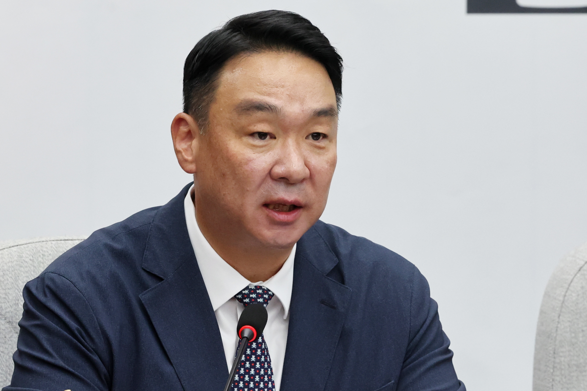 정희용 국민의힘 사무총장이 13일 오전 서울 여의도 국회에서 열린 국정감사대책회의에서 발언을 하고 있다. 뉴스1