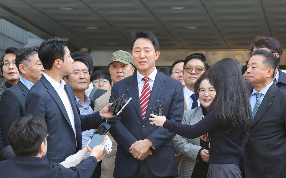 오세훈 시장 항소심 선고 직후 입장 발표 모습