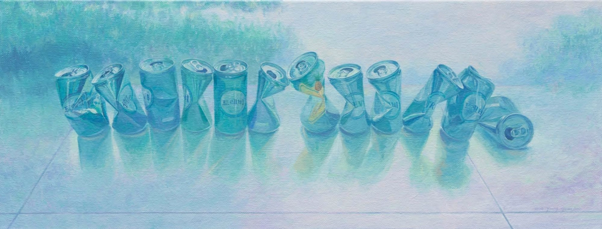 recycling Trevi cans 35 ×91 cm, oil on canvas, 2026