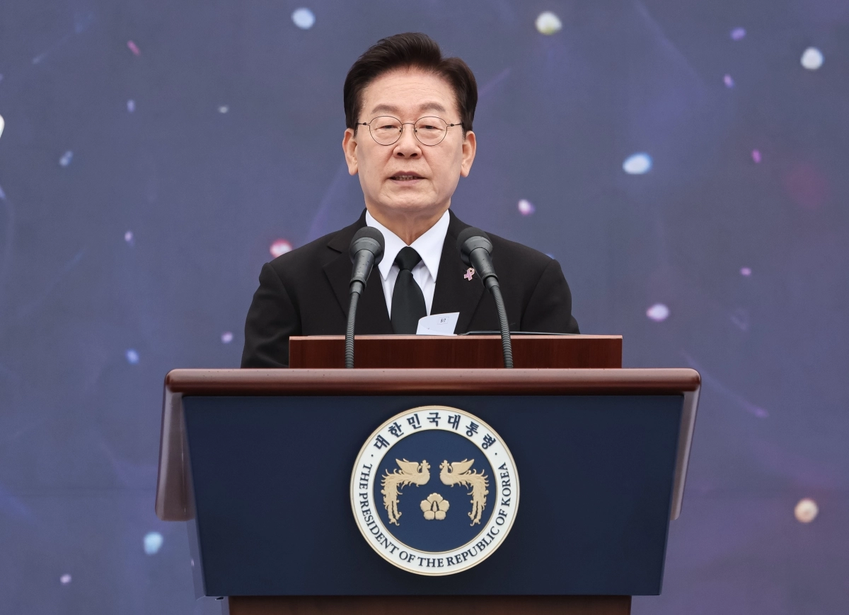 이재명 대통령이 29일 서울 광화문광장에서 열린 이태원참사 4주기 기억식에서 추모사를 하고 있다. 2026.10.29 뉴스1